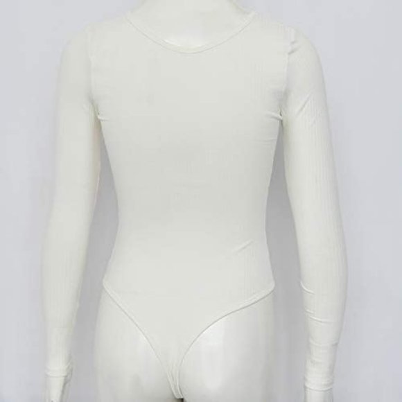 Women Bodysuits Jumpsuits Deep V Neck Long Sleeve Jumpsuit Leotard Bodysuit Tops - Picture 6 of 6